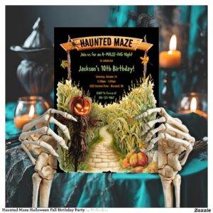 Haunted Maze Halloween Fall Birthday Party Invitation
