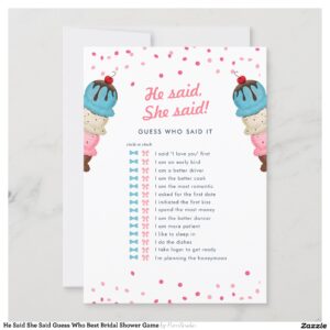 He Said She Said Guess Who Best Bridal Shower Game Invitation