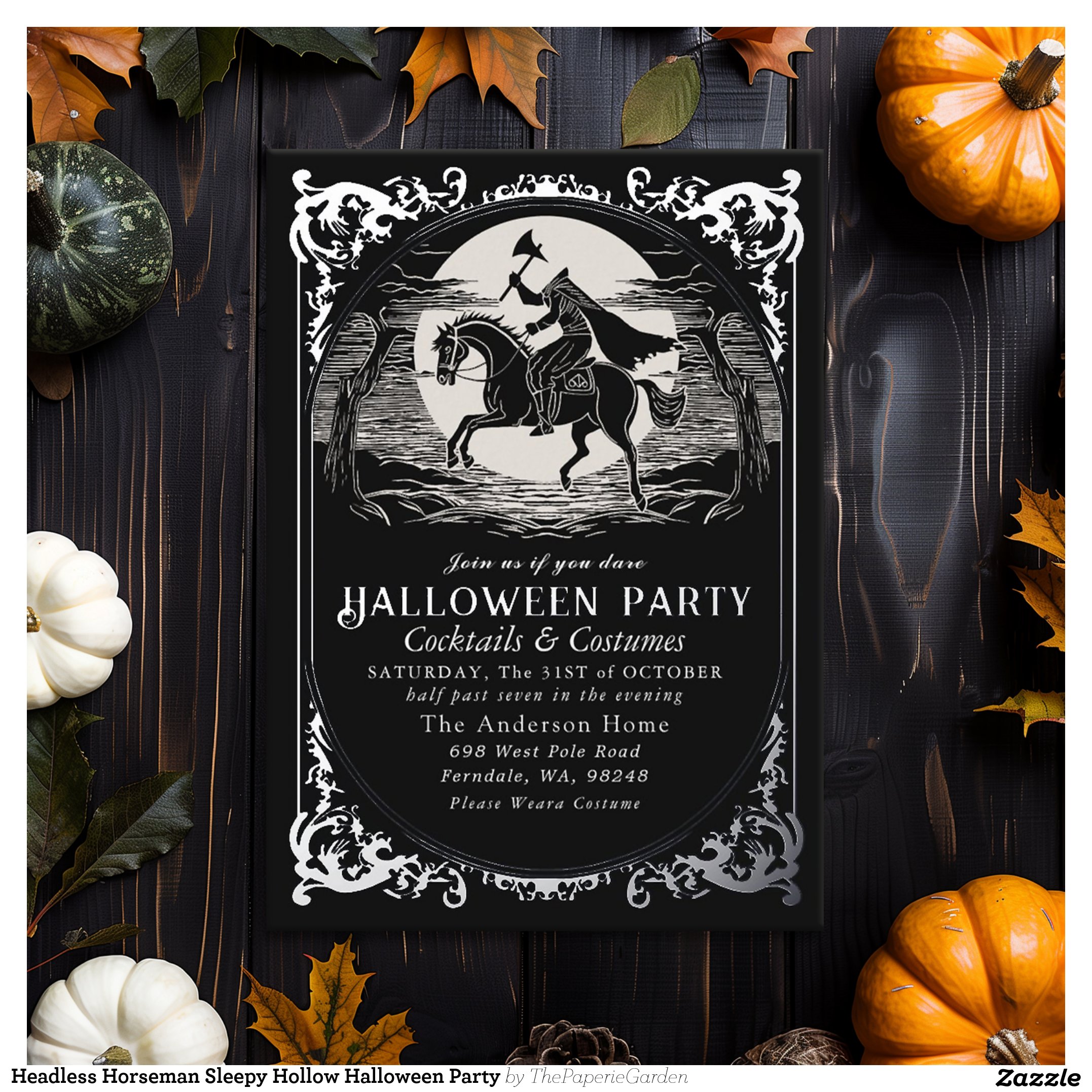 Headless Horseman Sleepy Hollow Halloween Party Foil Invitation