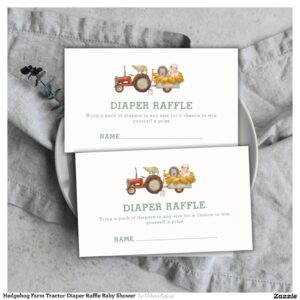 Hedgehog Farm Tractor Diaper Raffle Baby Shower Enclosure Card