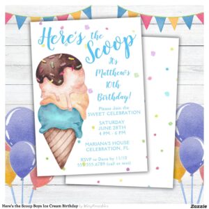 Here's the Scoop Boys Ice Cream Birthday Invitation