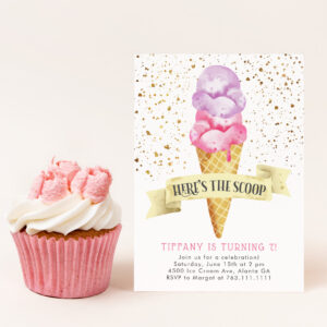 Here's the Scoop Girl Ice Cream Birthday Party Invitation