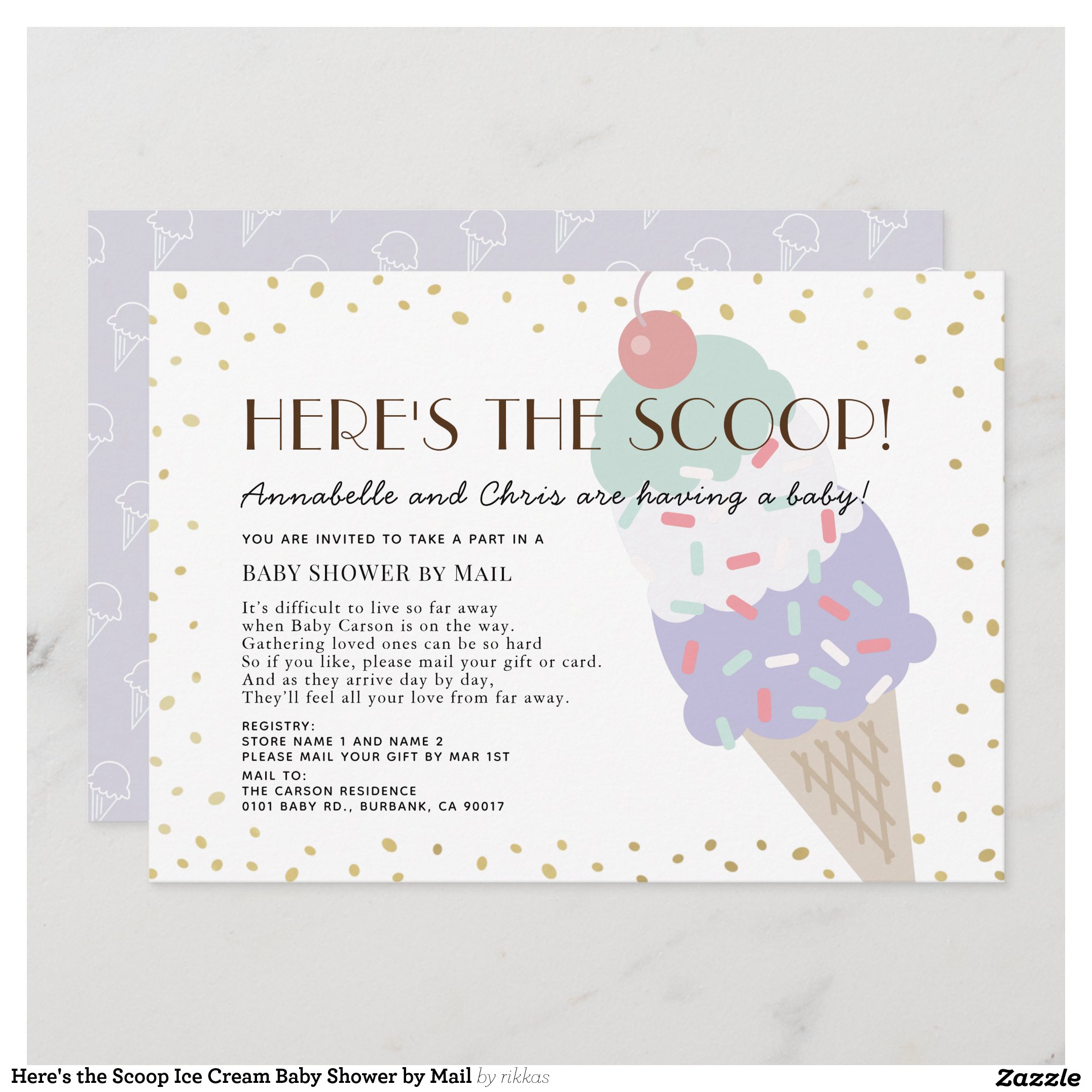 Here's the Scoop Ice Cream Baby Shower by Mail Invitation