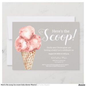 Here's the scoop Ice cream baby shower Neutral Invitation