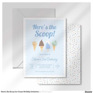 Here's the Scoop Ice Cream Birthday Invitation