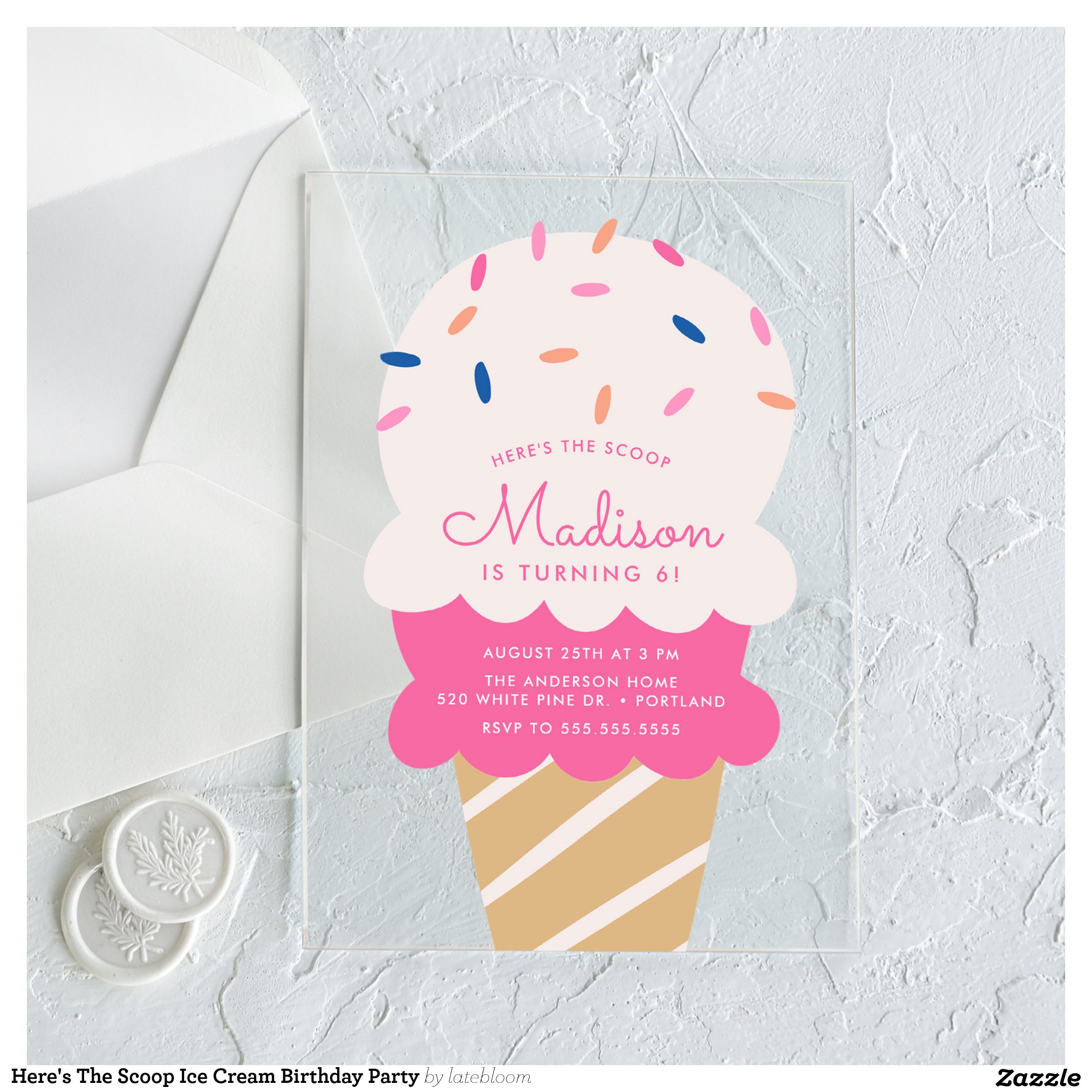 Here's The Scoop Ice Cream Birthday Party Acrylic Invitations