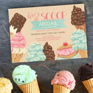 Here's the Scoop Ice Cream Birthday Party Invitation
