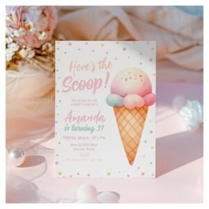 Here's The Scoop Ice Cream Birthday Party Invitation