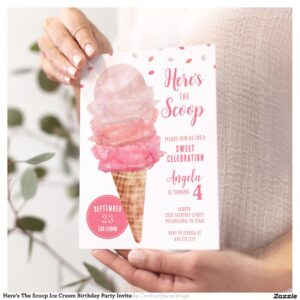 Here's The Scoop Ice Cream Birthday Party Invite