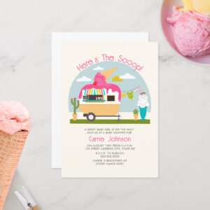 Here's The Scoop Ice Cream Camper Girl Baby Shower Invitation