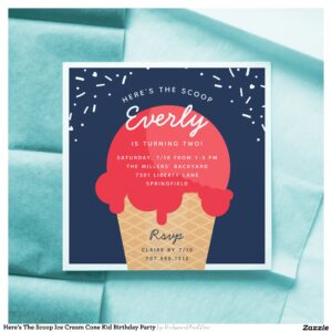 Here's The Scoop Ice Cream Cone Kid Birthday Party Invitation