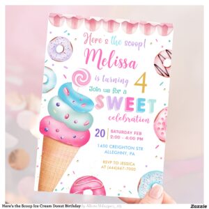 Here's the Scoop Ice Cream Donut Birthday Invitation