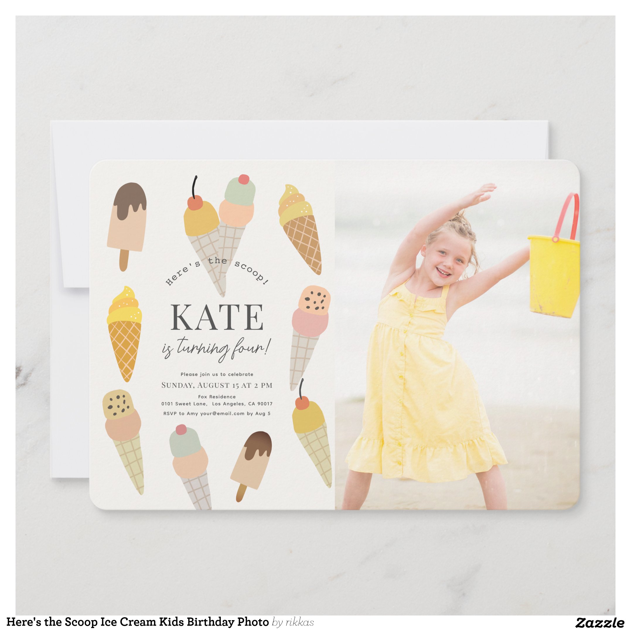 Here's the Scoop Ice Cream Kids Birthday Photo Invitation