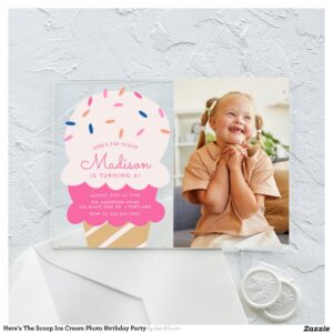 Here's The Scoop Ice Cream Photo Birthday Party Acrylic Invitations