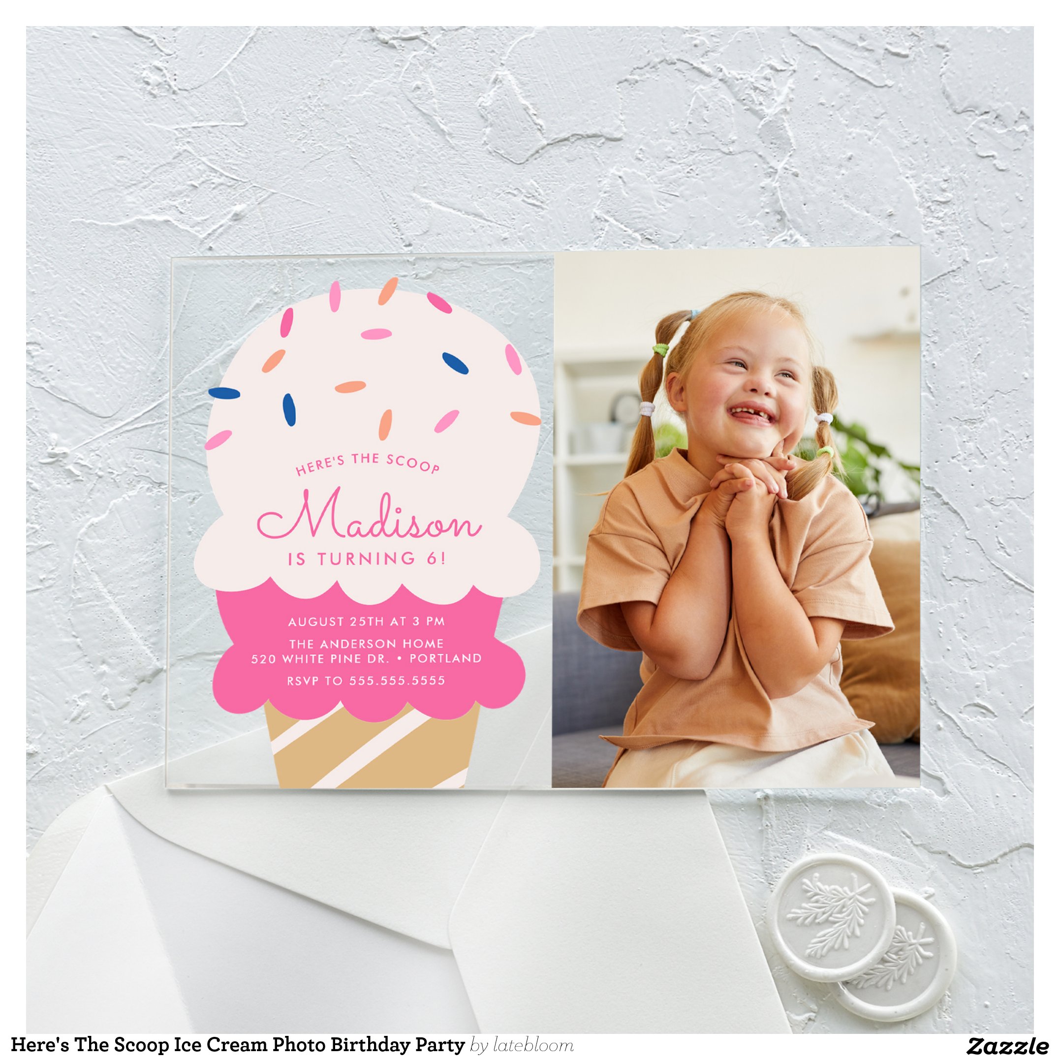 Here's The Scoop Ice Cream Photo Birthday Party Acrylic Invitations