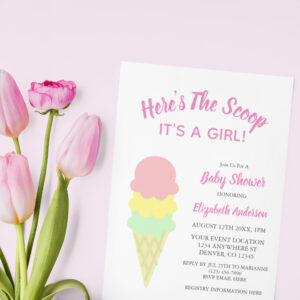 Here's The Scoop Ice Cream Summer Baby Shower Invitation