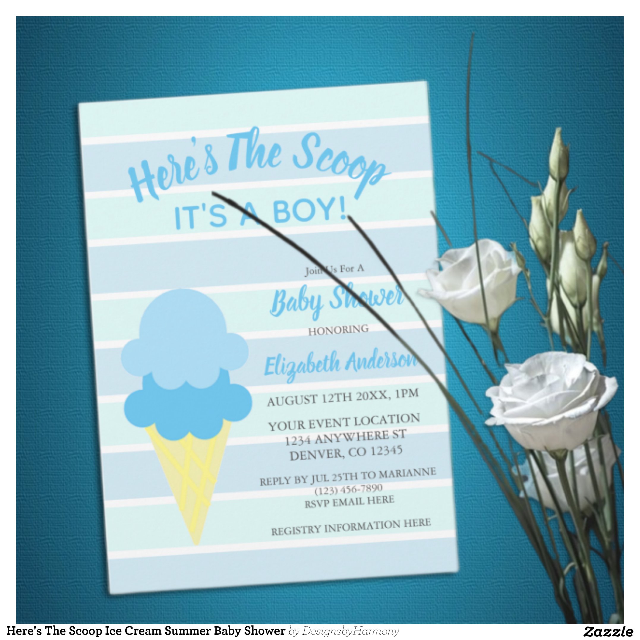 Here's The Scoop Ice Cream Summer Baby Shower Invitation