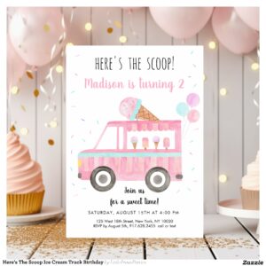 Here's The Scoop Ice Cream Truck Birthday Invitation