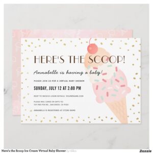 Here's the Scoop Ice Cream Virtual Baby Shower Invitation