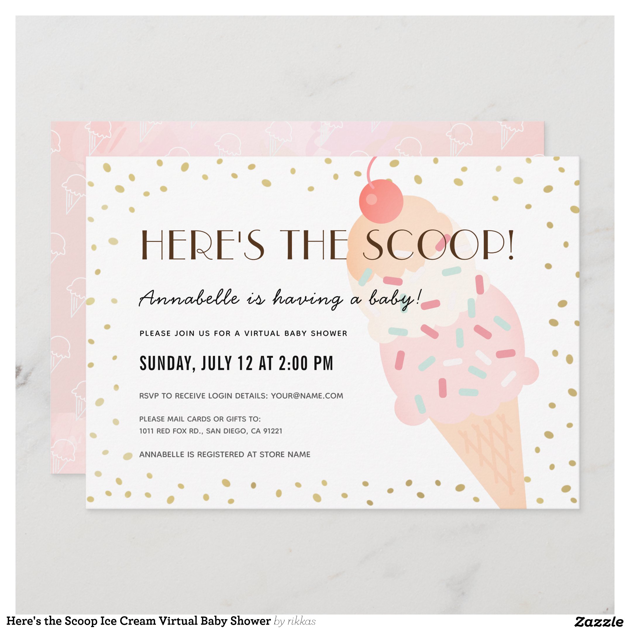 Here's the Scoop Ice Cream Virtual Baby Shower Invitation