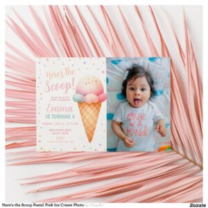 Here's the Scoop Pastel Pink Ice Cream Photo Invitation