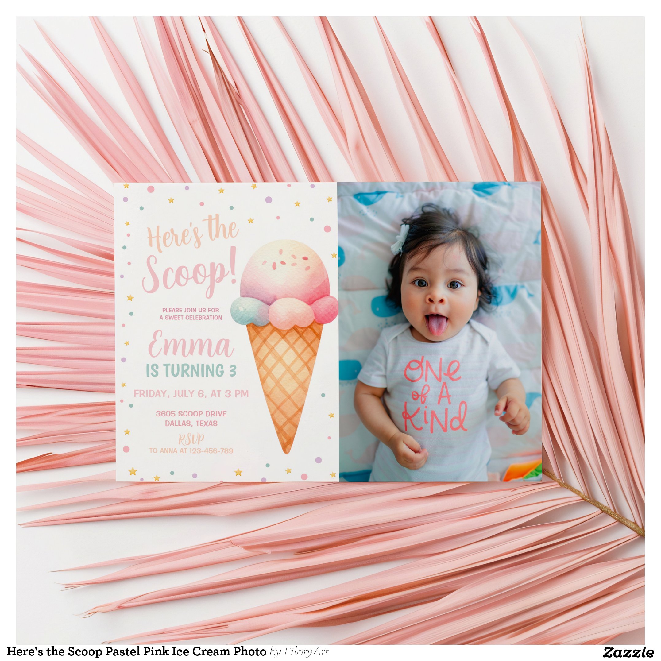 Here's the Scoop Pastel Pink Ice Cream Photo Invitation