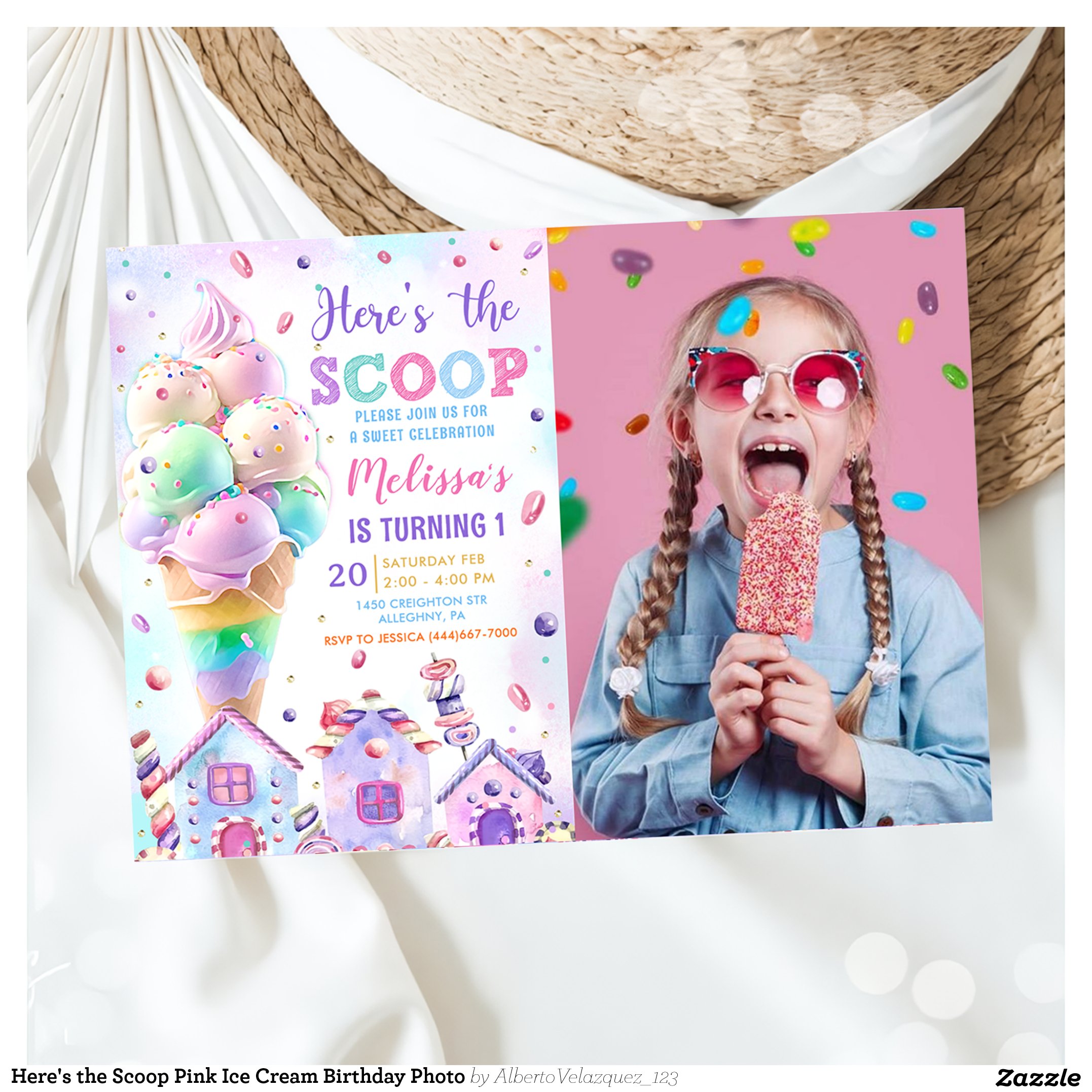 Here's the Scoop Pink Ice Cream Birthday Photo Invitation