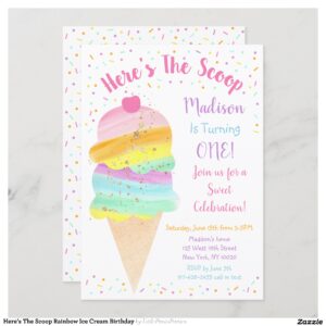 Here's The Scoop Rainbow Ice Cream Birthday Invitation