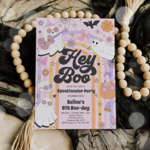 Hey Boo Spooky Halloween Groovy Ghost Invitation