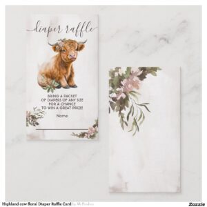 Highland cow floral Diaper Raffle Card