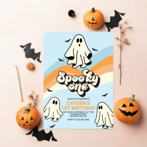 HIPPIE Ghost retro Halloween Spooky One blue Invitation