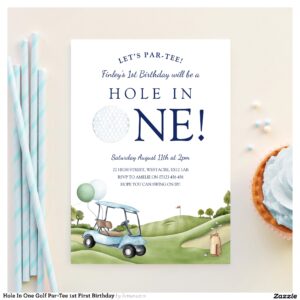 Hole In One Golf Par-Tee 1st First Birthday Invitation