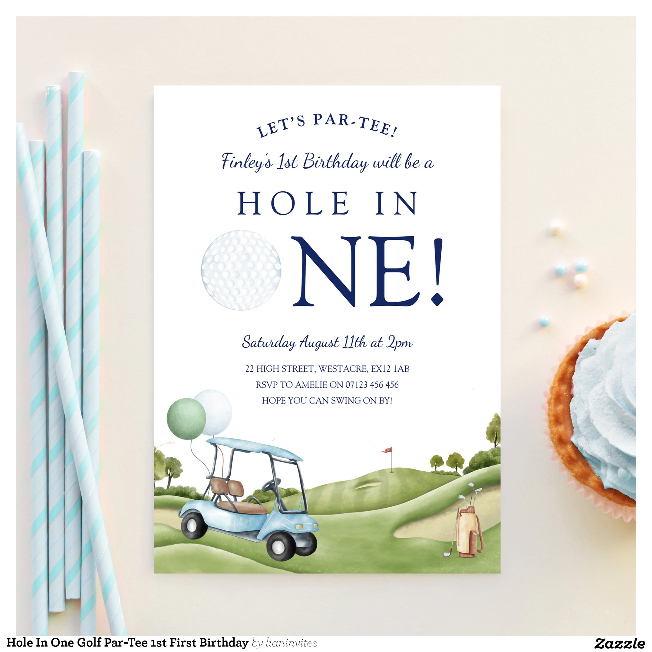 Hole In One Golf Par-Tee 1st First Birthday Invitation