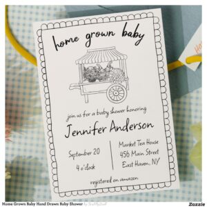 Home Grown Baby Hand Drawn Baby Shower Invitation