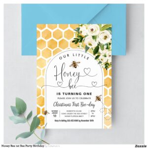 Honey Bee 1st Bee Party Birthday Invitation