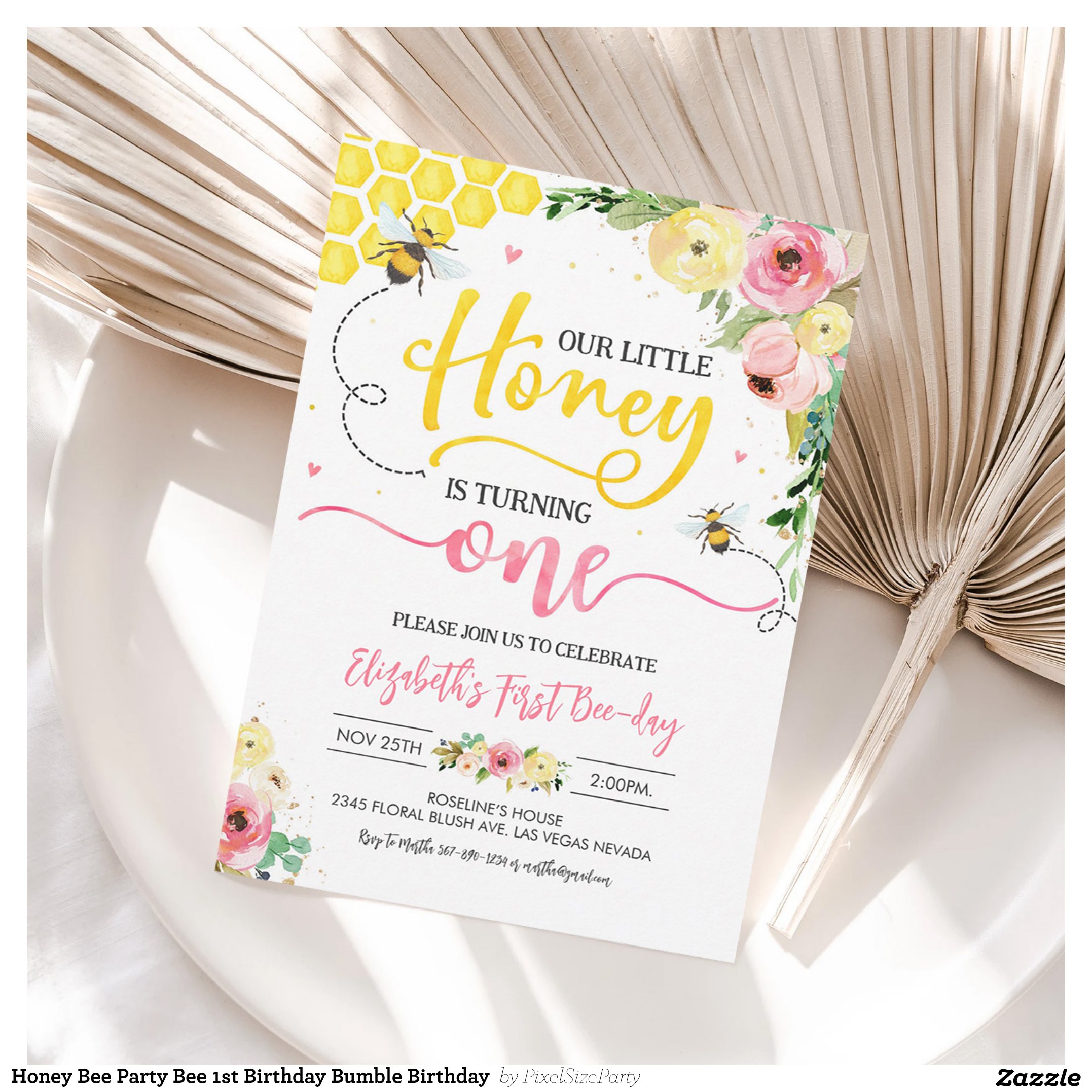 Honey Bee Party Bee 1st Birthday Bumble Birthday Invitation