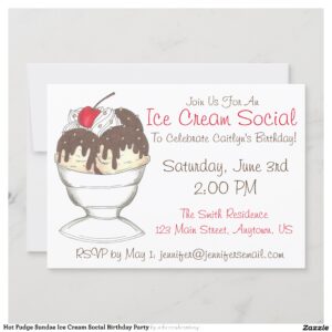 Hot Fudge Sundae Ice Cream Social Birthday Party Invitation