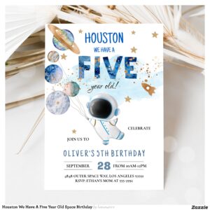 Houston We Have A Five Year Old Space Birthday Invitation