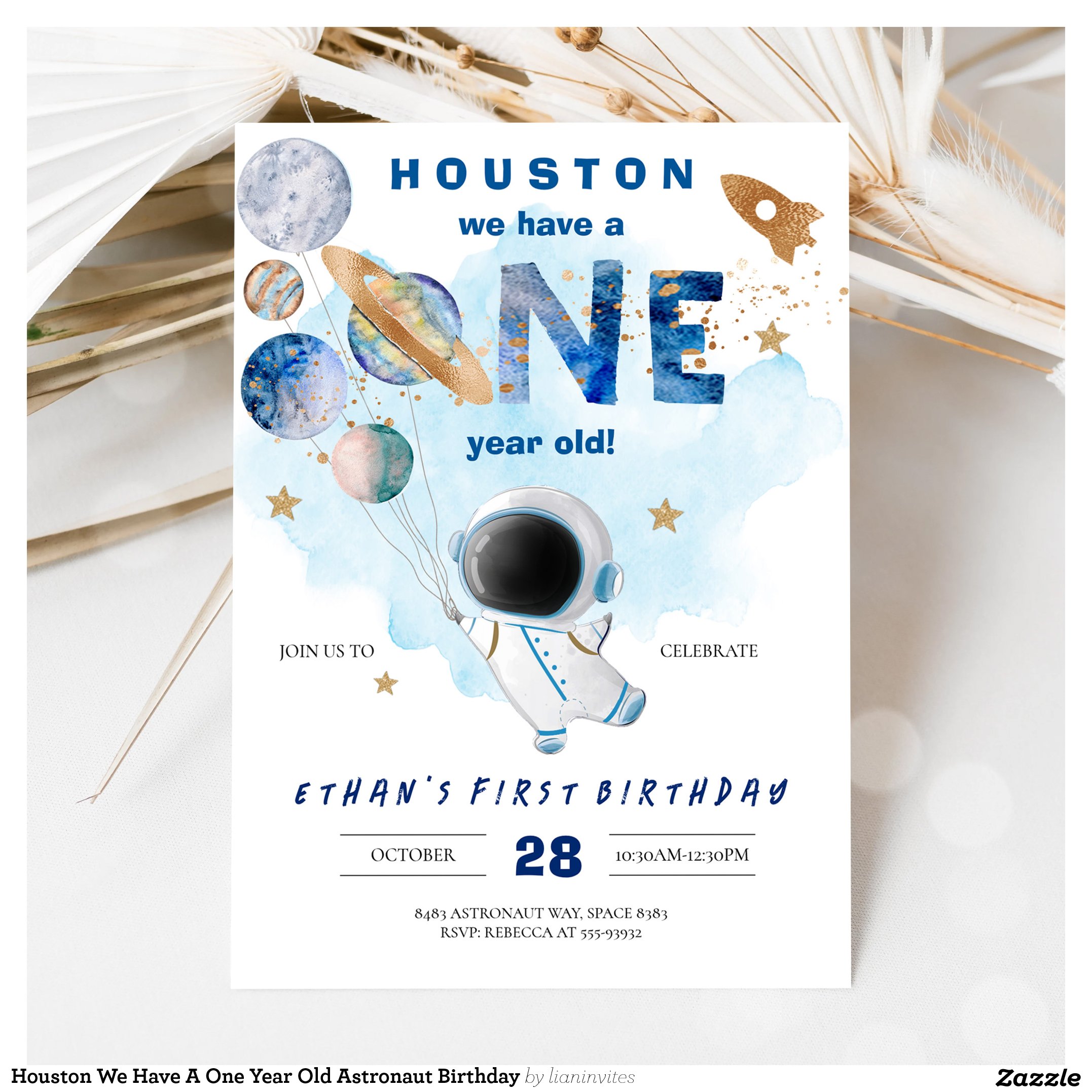 Houston We Have A One Year Old Astronaut Birthday Invitation