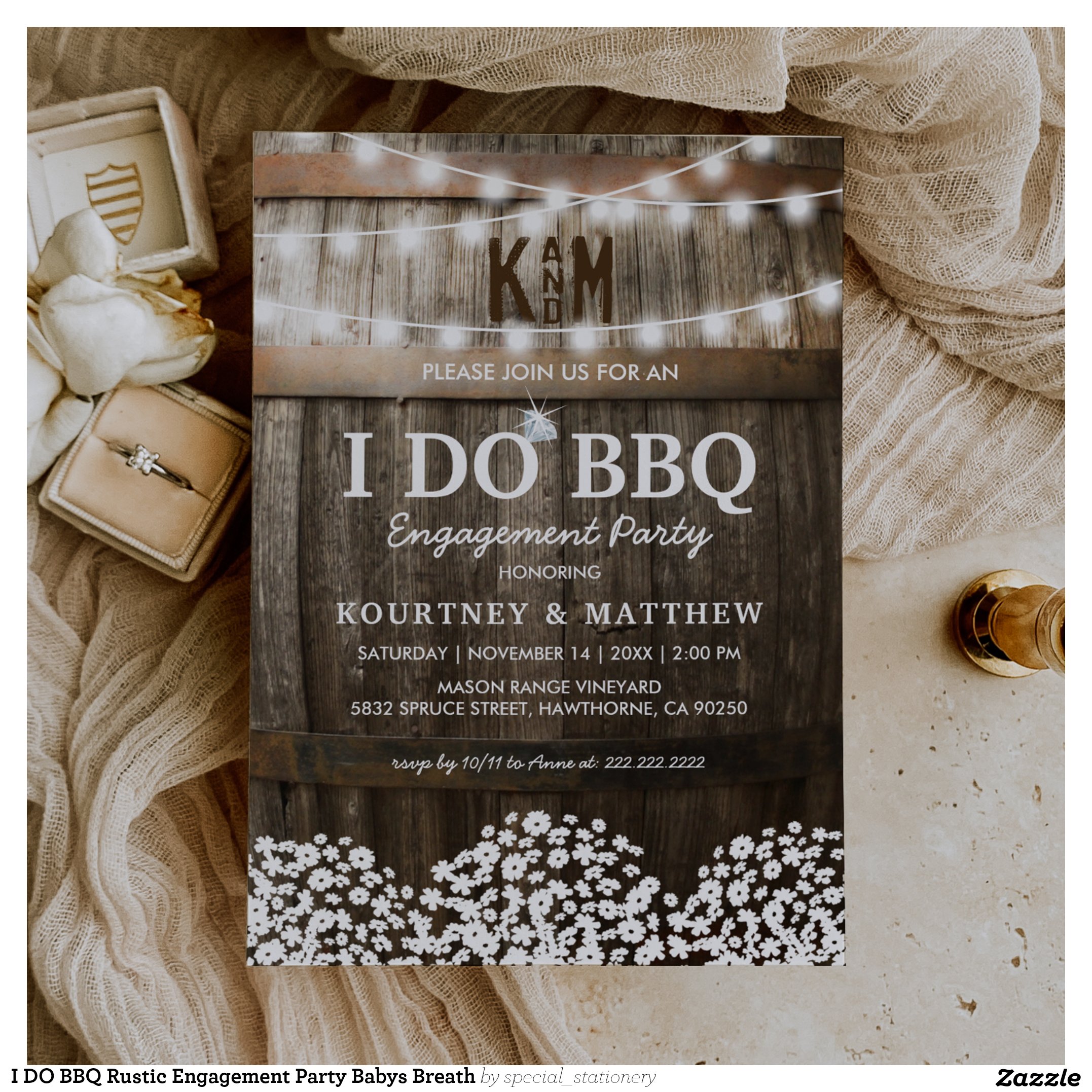 I DO BBQ Rustic Engagement Party Babys Breath Invitation