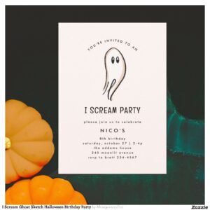 I Scream Ghost Sketch Halloween Birthday Party Invitation