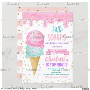 Ice Cream 2nd Birthday Party 2 Scoops Better Invitation