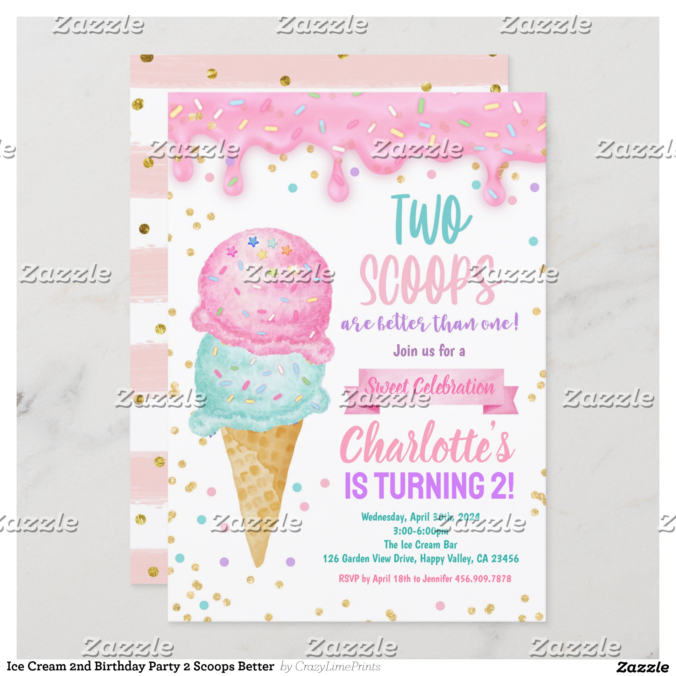 Ice Cream 2nd Birthday Party 2 Scoops Better Invitation