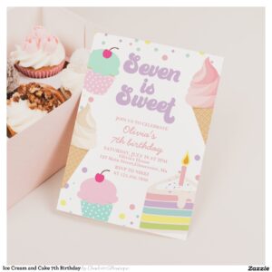 Ice Cream and Cake 7th Birthday Invitation