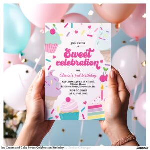 Ice Cream and Cake Sweet Celebration Birthday Invitation