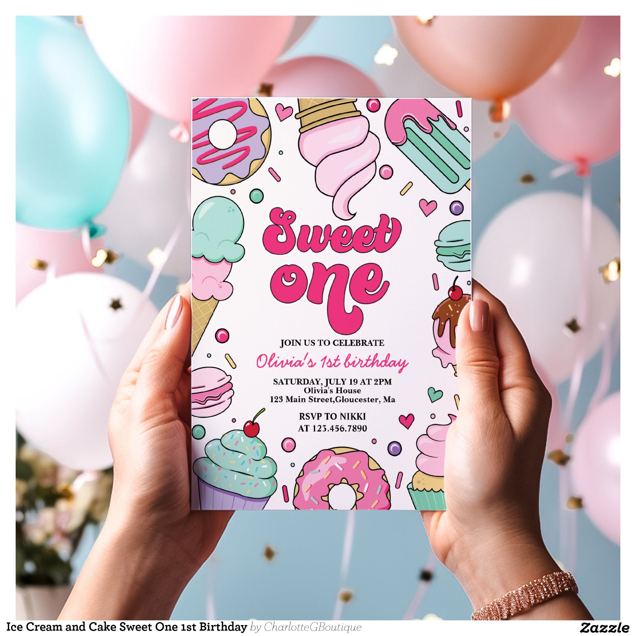 Ice Cream and Cake Sweet One 1st Birthday Invitation