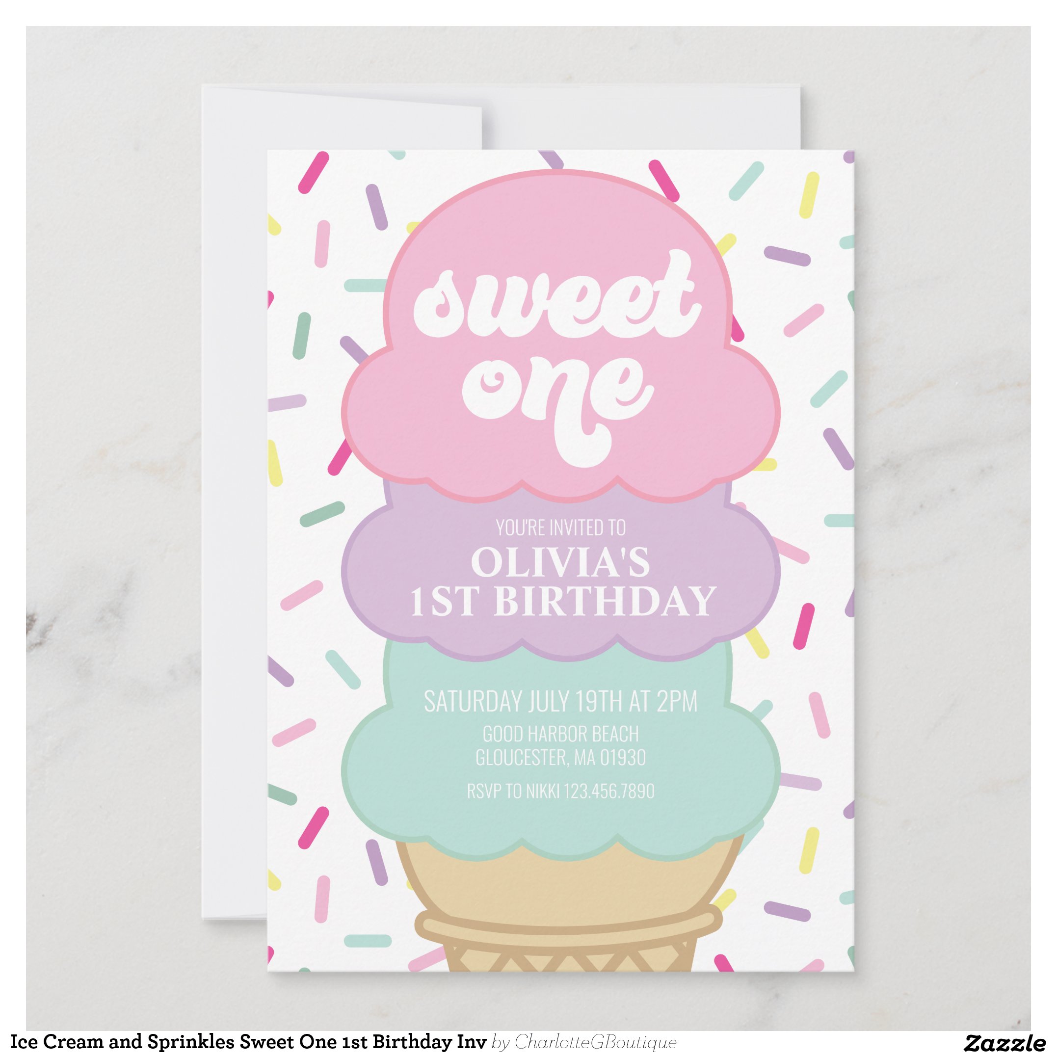 Ice Cream and Sprinkles Sweet One 1st Birthday Inv Invitation
