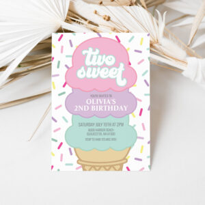 Ice Cream and Sprinkles Two Sweet 2nd Birthday Invitation