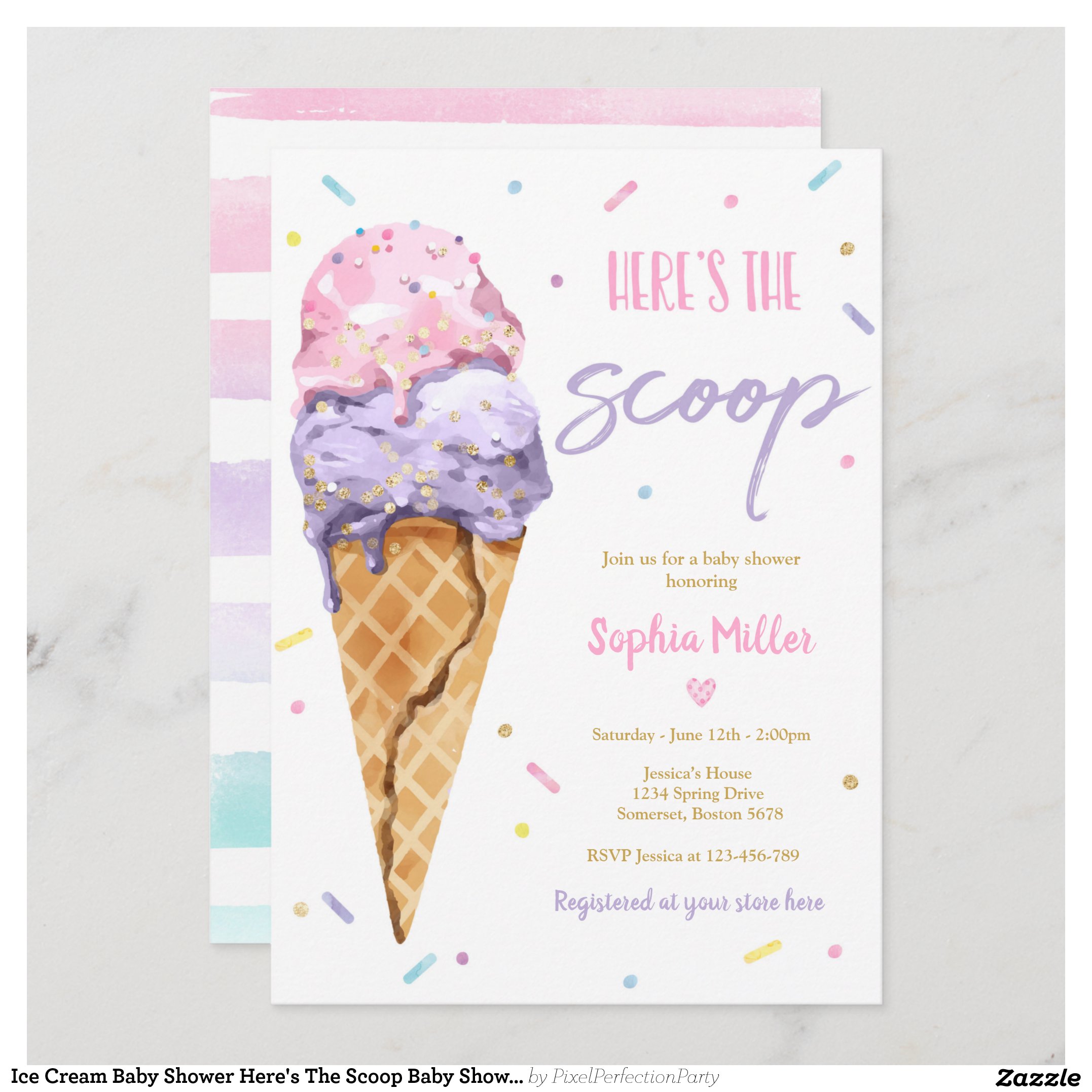 Ice Cream Baby Shower Here's The Scoop Baby Shower Invitation
