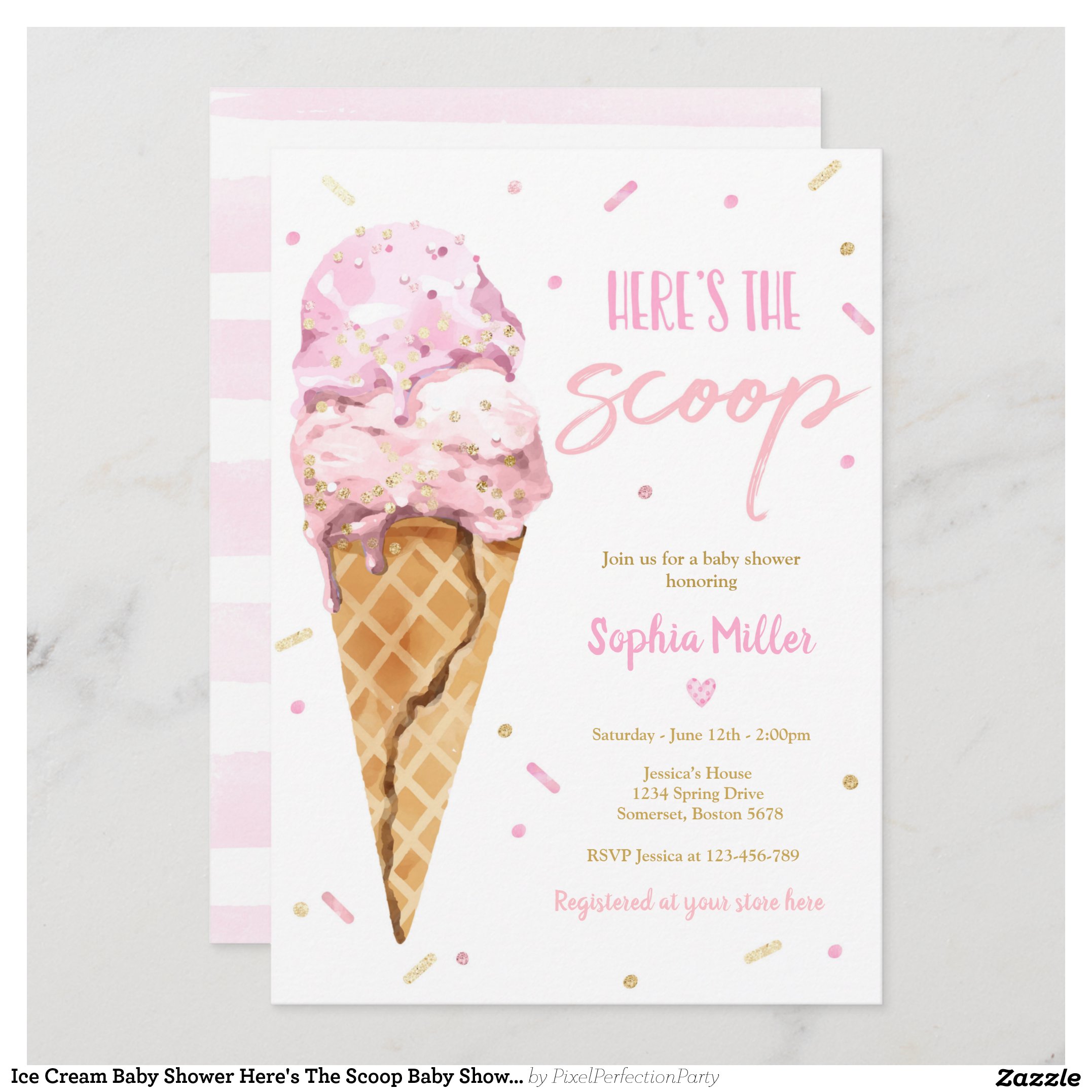 Ice Cream Baby Shower Here's The Scoop Baby Shower Invitation